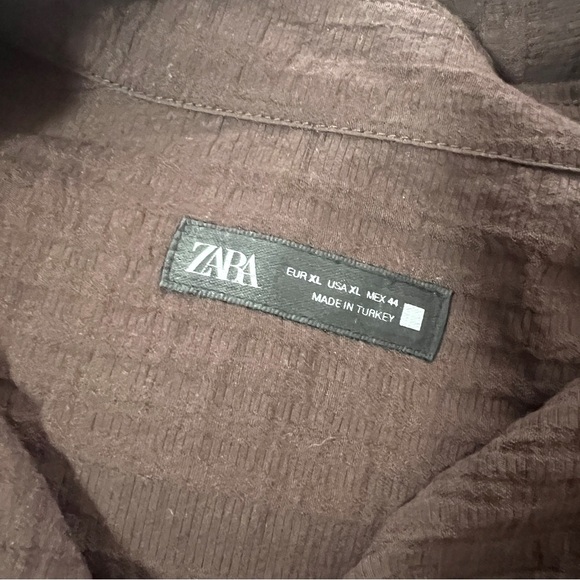 Zara Men’s XLarge Rich Brown Crinkle Effect Textured Top EUC Button Up Business - Picture 5 of 10